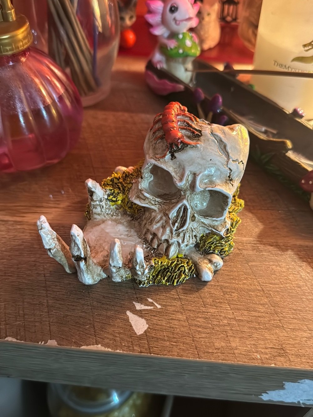 Skull Accent Sculpture in White with Orange Centipede - Ashtray